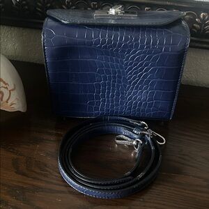 Steve Madden Navy Crocodile-Embossed Crossbody Bag